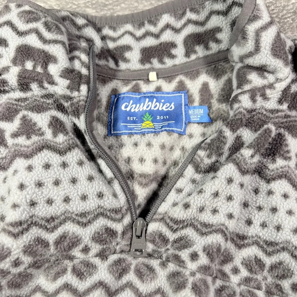 Chubbies Mens Grey Fair Isle Bear Fleece Quarter Zip‎ Pullover Sweater Medium